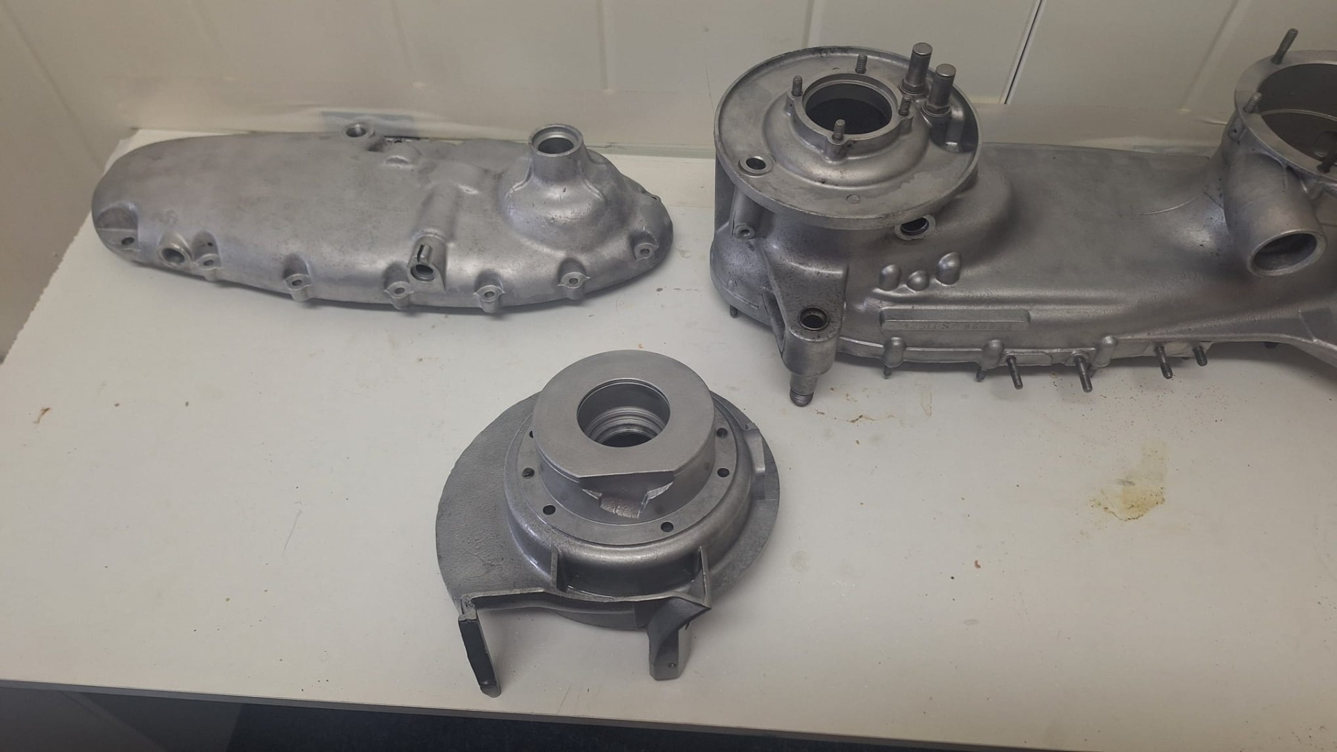 Vapour blasted motorcycle parts restored to a clean, smooth and like-new finish