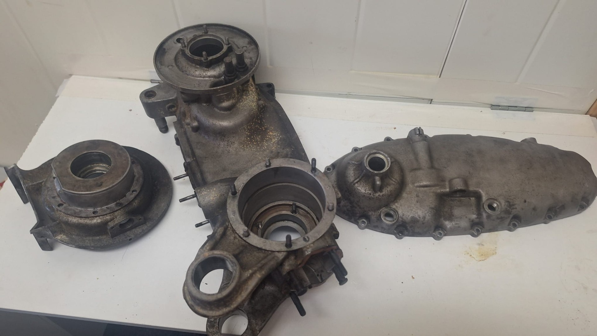 Vapour blasted motorcycle parts before restored.